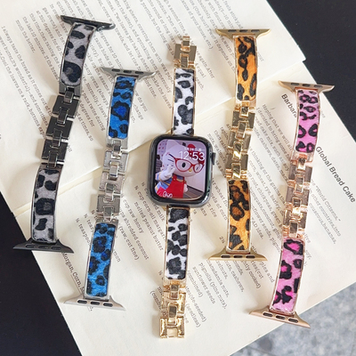 复古豹纹金属手镯适用iwatch表带
