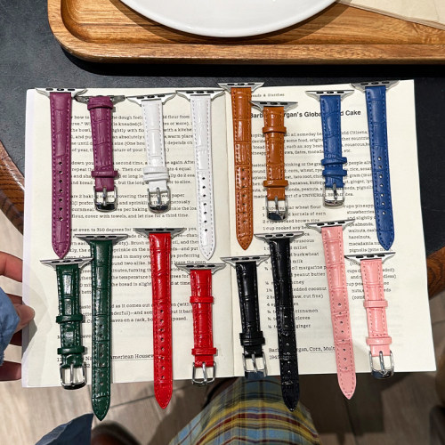 竹节皮革小蛮腰适用iwatch表带
