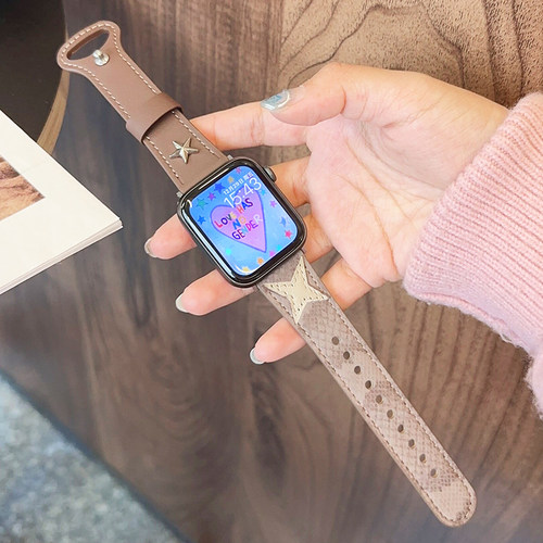 穿搭蛇纹皮革星星适用iwatch表带