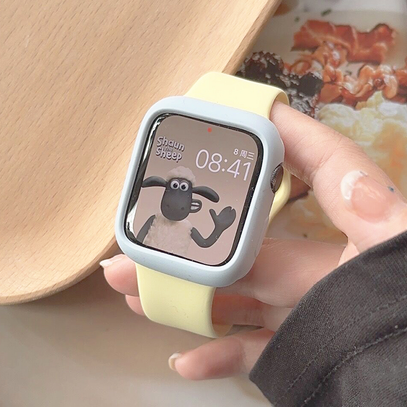 淡黄色拼色保护壳适用iwatch表带