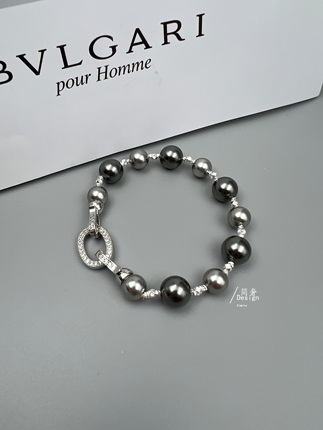 Tahitian Deep Gray Pearl Cut Flower Sparkling Beads Light Luxury Niche Bracelet with a High-End Feel, Stylish for Women, Ins-Style Handmade Design