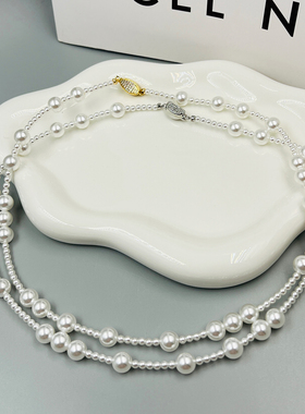 珍珠镶锆元宝扣圆珠项链高级感