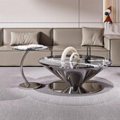 大理石茶几轻奢极简客厅现代简约小户型设计师大气悬浮飞碟茶几