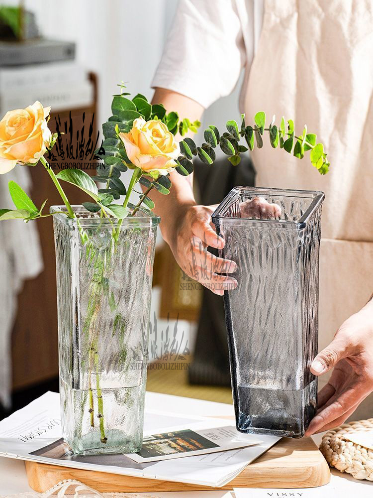 西班牙进口手工玻璃轻奢花瓶创意北欧客厅餐桌透明水晶插花大摆件