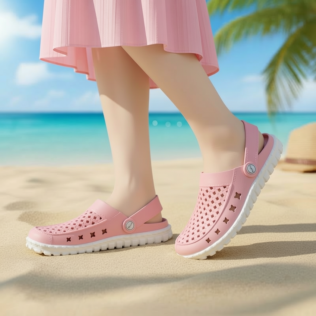 配裙子绝美洞洞鞋女款性感气质柔软透气防滑防臭进口越南乳胶凉鞋,女鞋,洞洞鞋,淘宝优惠券,粉丝福利购,淘宝优惠卷