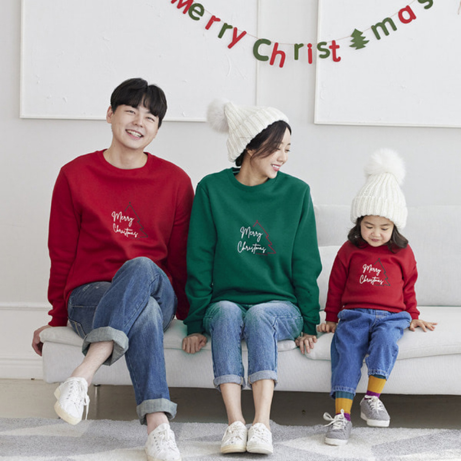 圣诞亲子装秋冬卫衣加绒一家三口婴儿连体衣高端圆领儿童母女装