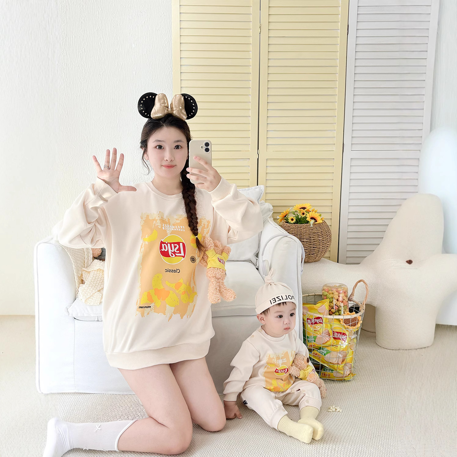 亲子装立体可拆小熊卫衣婴儿满月百日宴连体衣一家三四口母女母子