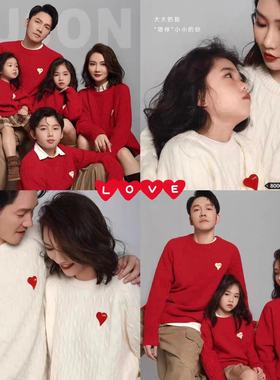 全家福亲子装毛衣一家三口2025新秋冬高端红色炸街新年母子母女装