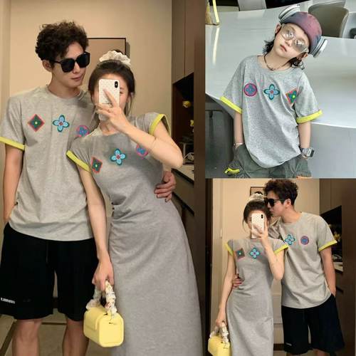 炸街亲子装 2025夏季新款母子母女装连衣裙一家三口四口网红全家