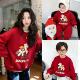 红色喜庆拜年服 圆领印花卫衣一家三口高端全家装 亲子装 秋冬新款