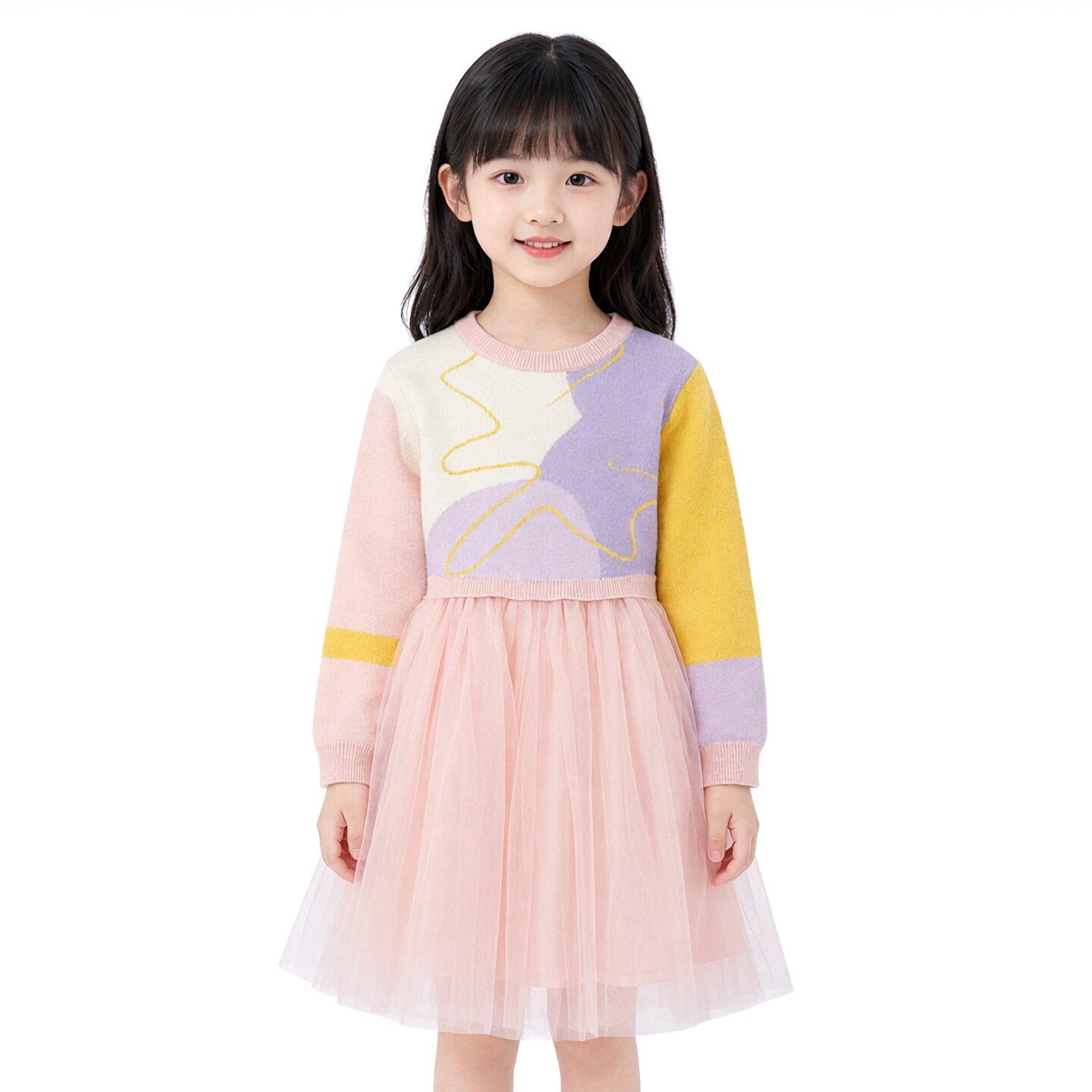 abckids童装春秋季女童拼色时尚毛衣连衣裙子毛线衫 F231216230图片