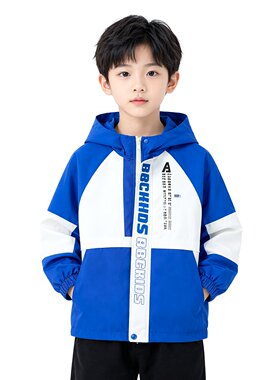 abckids童装春秋款男童拼接字母梭织外套中童防风衣 F332303159