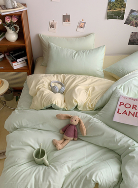 isn纯色纯棉四件套全棉床单被套被罩床笠学生宿舍双人单人三件套4