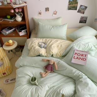 isn纯色纯棉四件套全棉床单被套被罩床笠学生宿舍双人单人三件套4