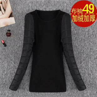 加厚夹棉毛衣保暖内搭针织衫 修身 女冬 加绒打底衫 配皮草马甲羽绒袖