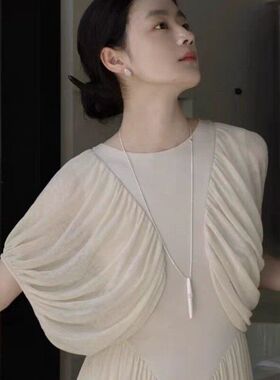 浮雕笔拉丝肌理长项链可书写送礼物精致小众复古轻奢设计感配饰