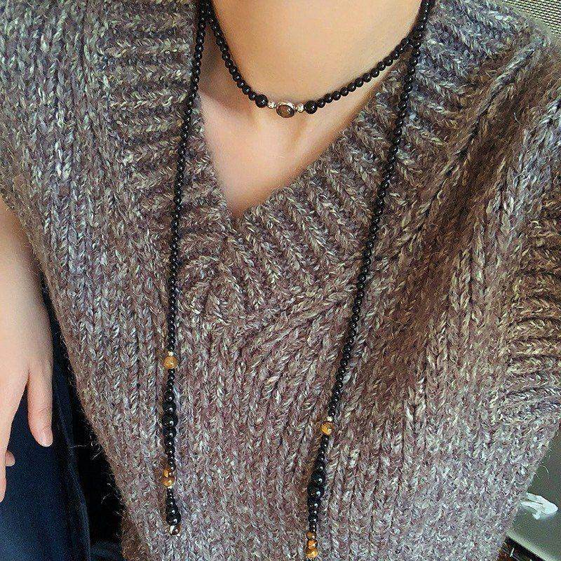 简约行星虎眼石黑玛瑙长款项链耳环女冷淡风不规则串珠叠搭毛衣链,饰品/流行首饰/时尚饰品新,项链,淘宝优惠券,粉丝福利购,淘宝优惠卷