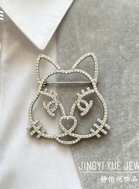 欧美跨境可爱猫咪锆石黄铜胸针 中古vintage复古小众西装外套别针