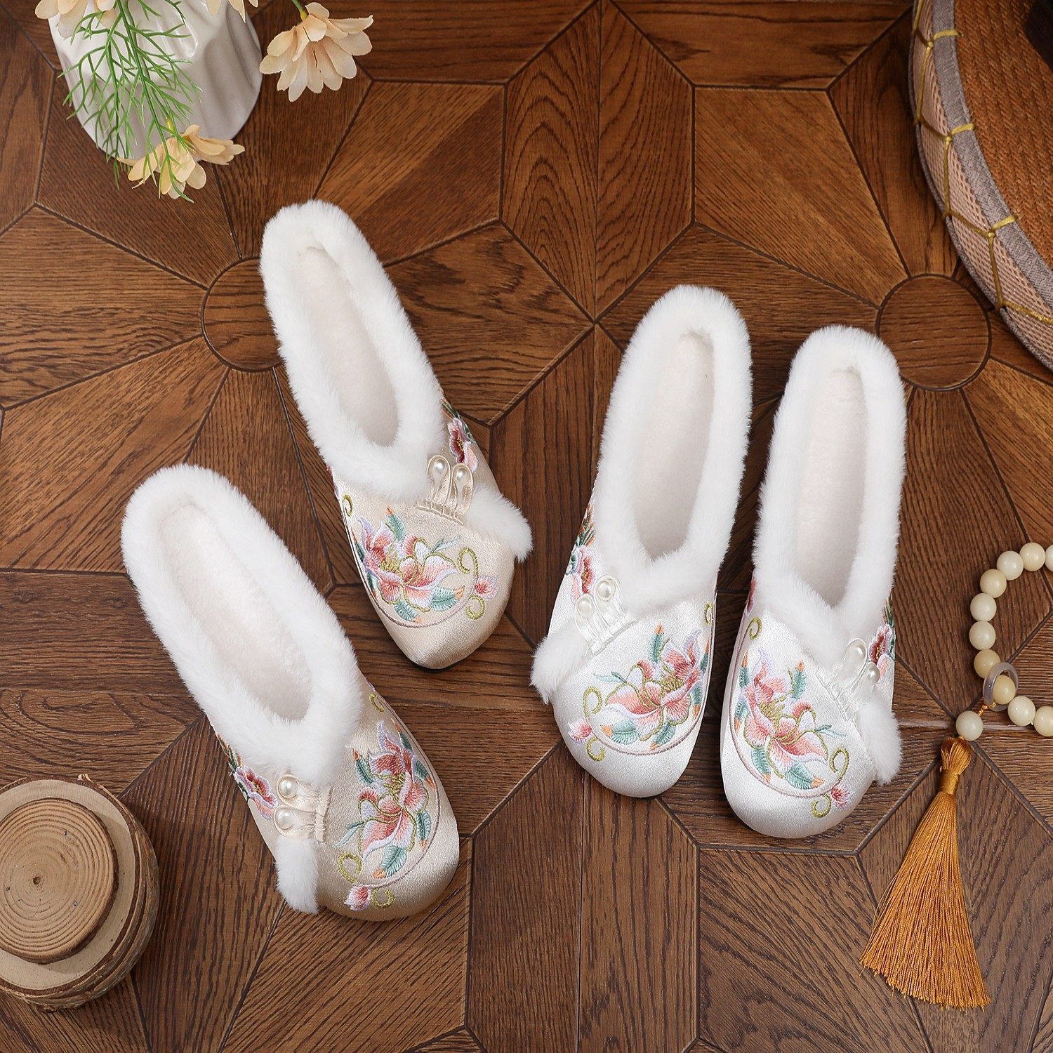 冬民族风包头加绒拖鞋女软底汉元素丝光缎面旗袍古装汉服鞋女棉拖,女鞋,其他拖鞋,淘宝优惠券,粉丝福利购,淘宝优惠卷