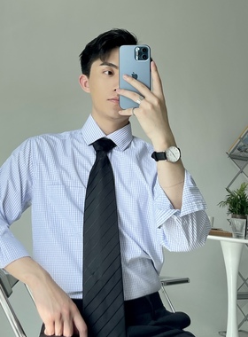 四季百搭休闲方领韩版学院风ins基础格子宽松学生长袖衬衣衬衫男