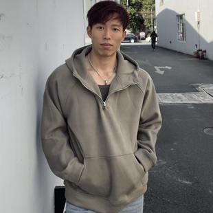 本源ULTISO 半拉链沐丝绒防风卫衣复古重磅连帽外套百搭秋冬 美式