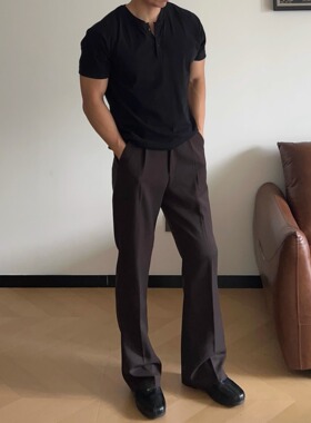 ULTISO本源 400G重磅 立体裁剪通勤西裤休闲微喇混纺垂感显高长裤