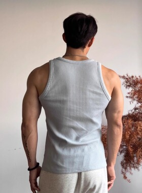 本源ULTISO 重磅350g坑条背心美式螺纹弹力修身运动健身休闲坎肩