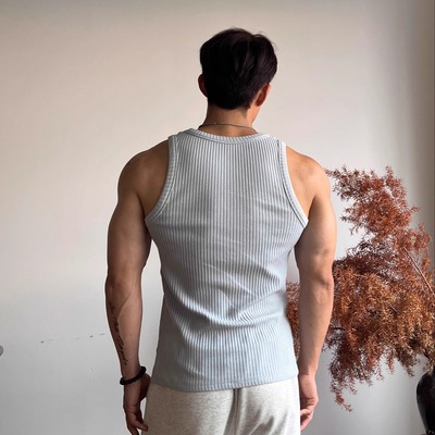 本源ULTISO 重磅350g坑条背心美式螺纹弹力修身运动健身休闲坎肩