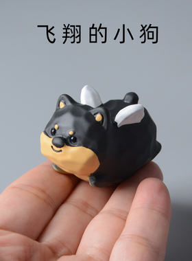 可爱小动物柴犬兔子摆件桌面装饰品车载中控台车内树脂木雕风格