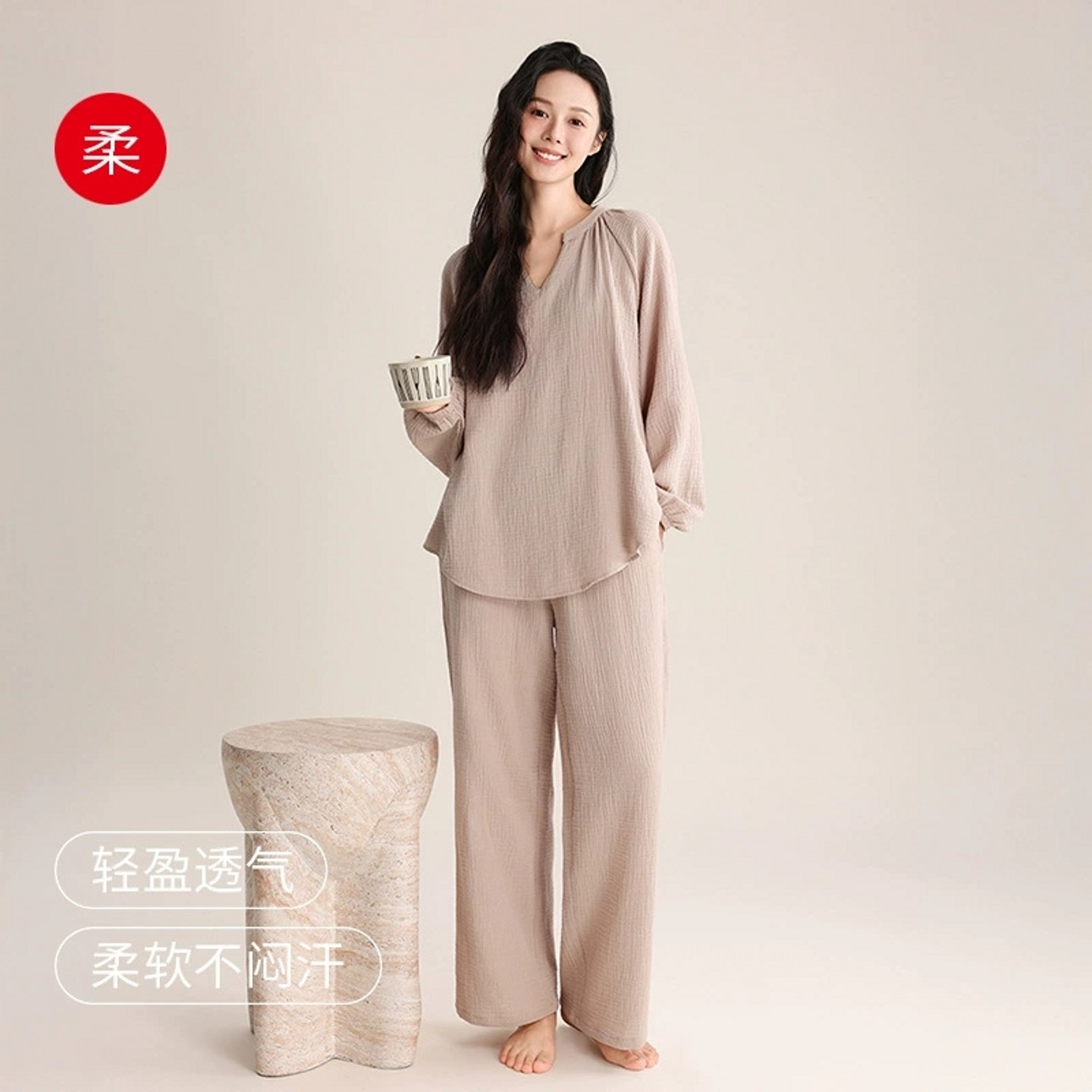 纯棉纱布睡衣女婴儿棉长袖家居服