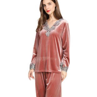 金丝绒睡衣女春秋冬季2026年新款长袖长裤套装高级感天鹅绒家居服