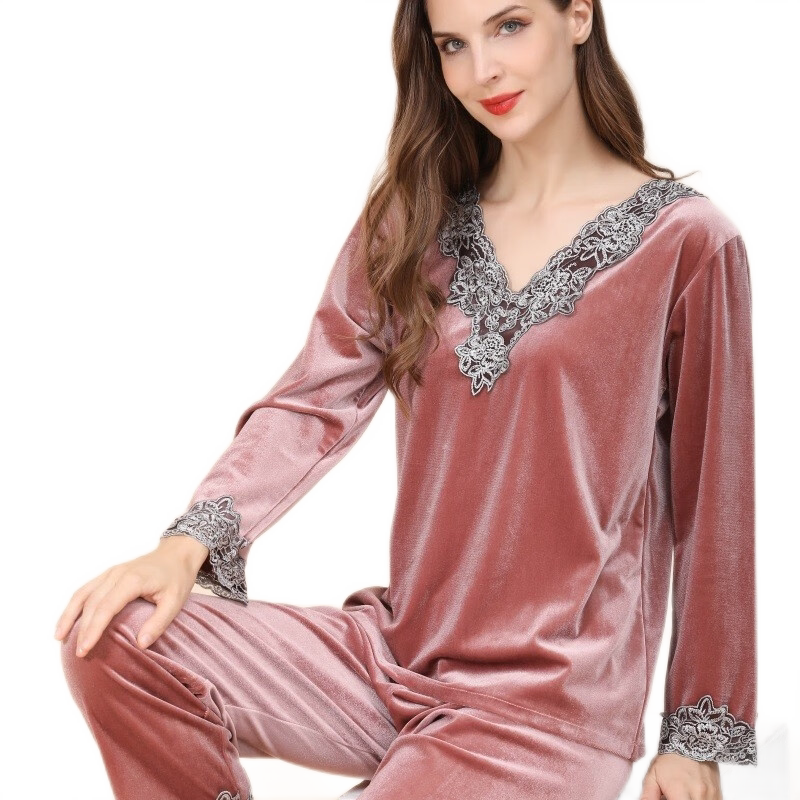 金丝绒睡衣女天鹅绒大码家居服