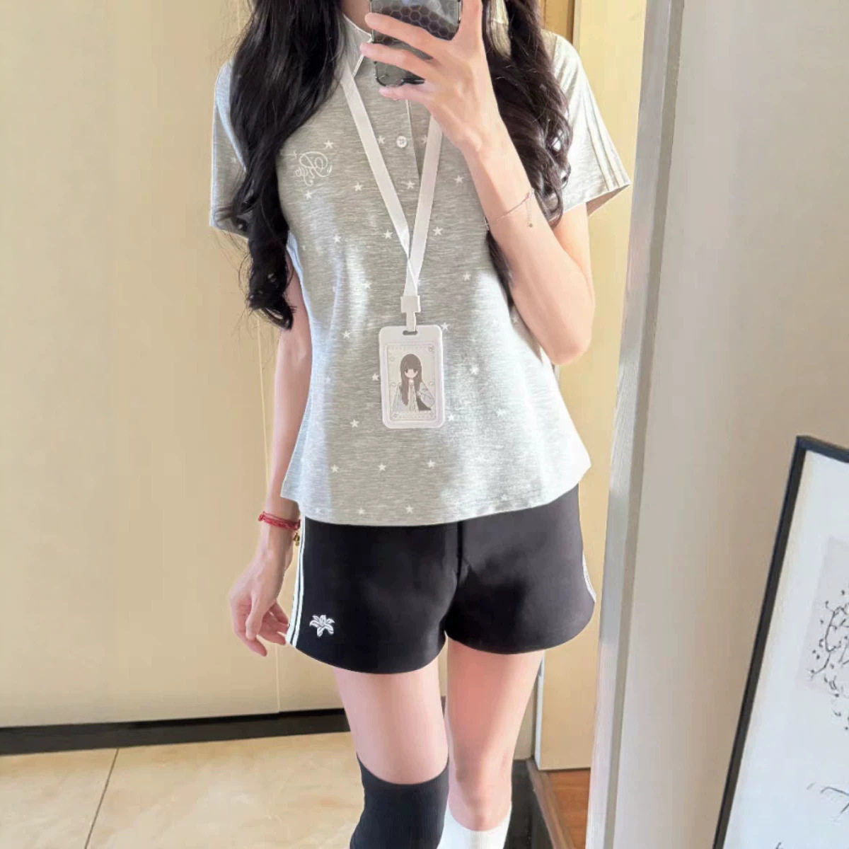 夏季新款新款星星休闲运动套装女学生韩版宽松POLO衫短裤两件套潮