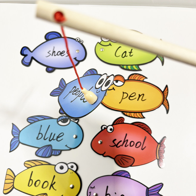 木质鱼竿钓鱼游戏幼儿英语游戏