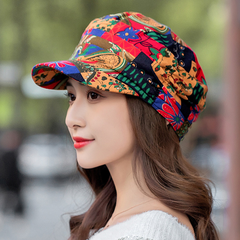 帽子女春夏韩版布帽田园民族风秋冬时装帽碎花贝雷帽鸭舌帽妈妈帽