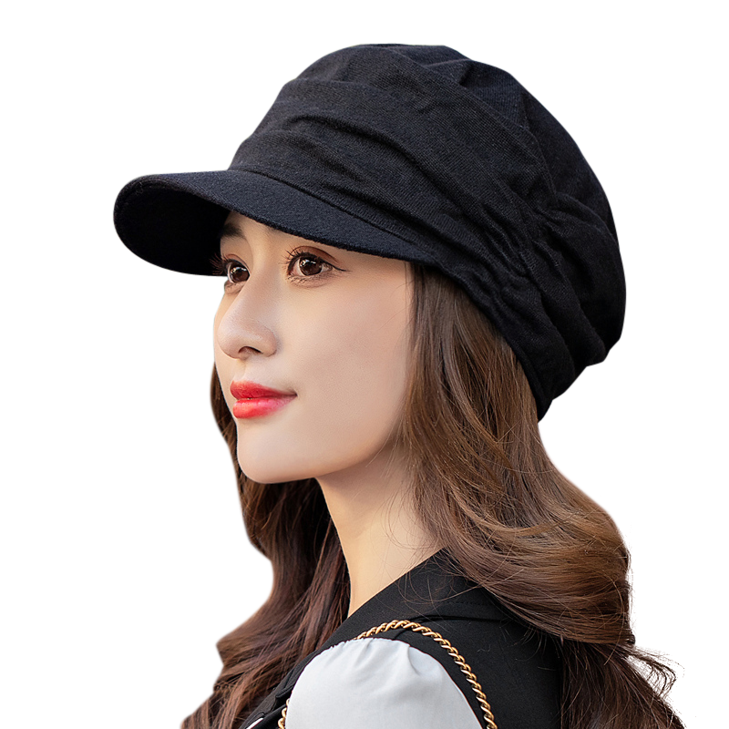 帽子女韩版潮秋冬天显脸小平顶帽妈妈帽鸭舌帽贝雷帽时尚布帽