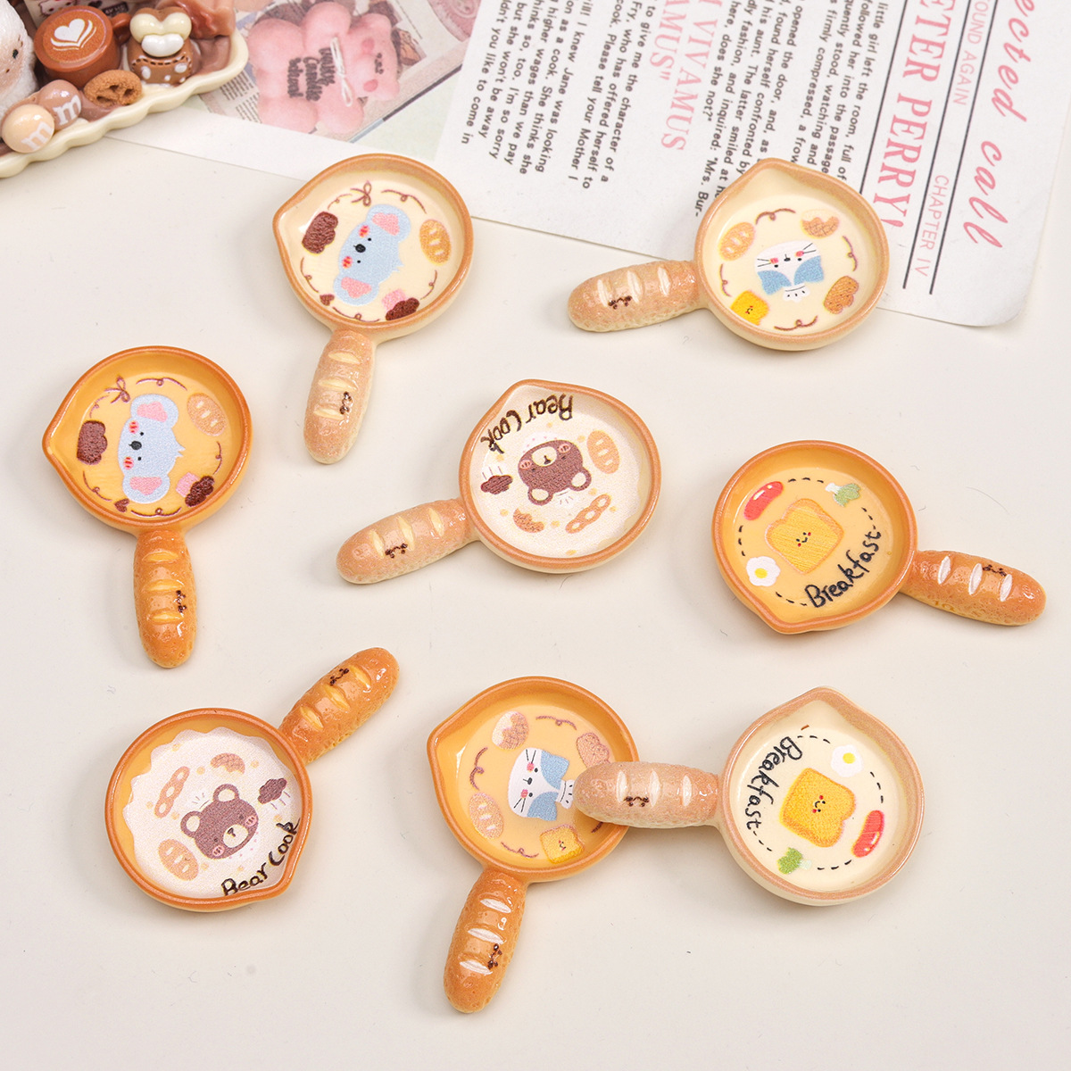 卡通diy树脂配件饰品动物平底锅奶油胶发夹手机壳鞋扣钥匙扣吊坠