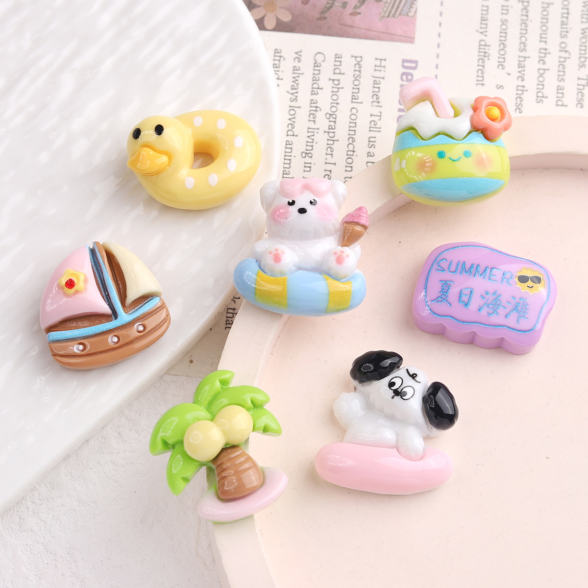 卡通diy树脂配件饰品海滩风情奶油胶手工制发夹手机壳鞋扣配饰批