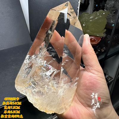 白水晶柱摆件原石打磨彩虹胶花