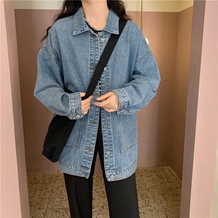 春秋季2023新款复古百搭盐系牛仔外套潮ins女宽松韩版bf工装上衣