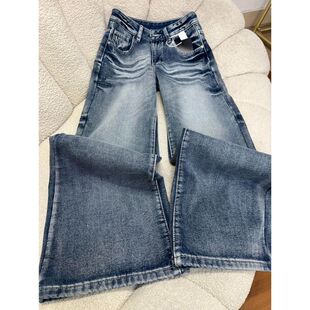 新款 复古韩版 微喇牛仔裤 女春季 子 高腰显瘦辣妹百搭宽松喇叭拖地裤