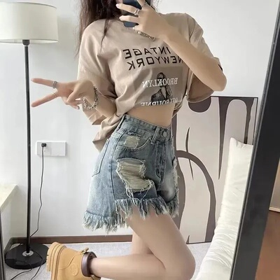 阔腿裤短裤常规牛仔布料春夏季