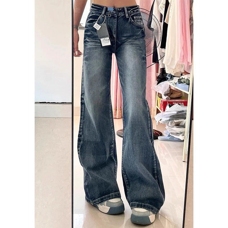 美式复古高腰喇叭牛仔裤