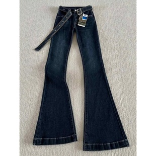 深蓝色微喇叭牛仔裤复古2025年秋季新款低腰修身显瘦拖地裤子女款