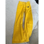 高腰休闲阔腿长裤 黄色牛仔裤 女宽松显瘦垂坠感设计感刺绣小众时尚