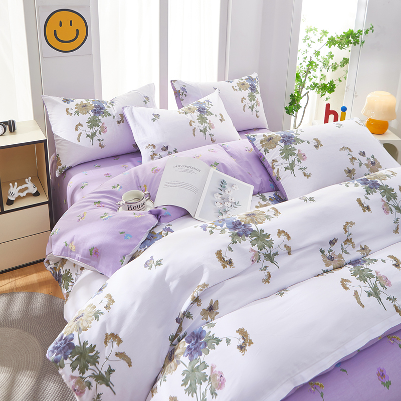 恒源祥全棉印花四件套纯棉被套床单款四季通用单人学生宿舍三件套