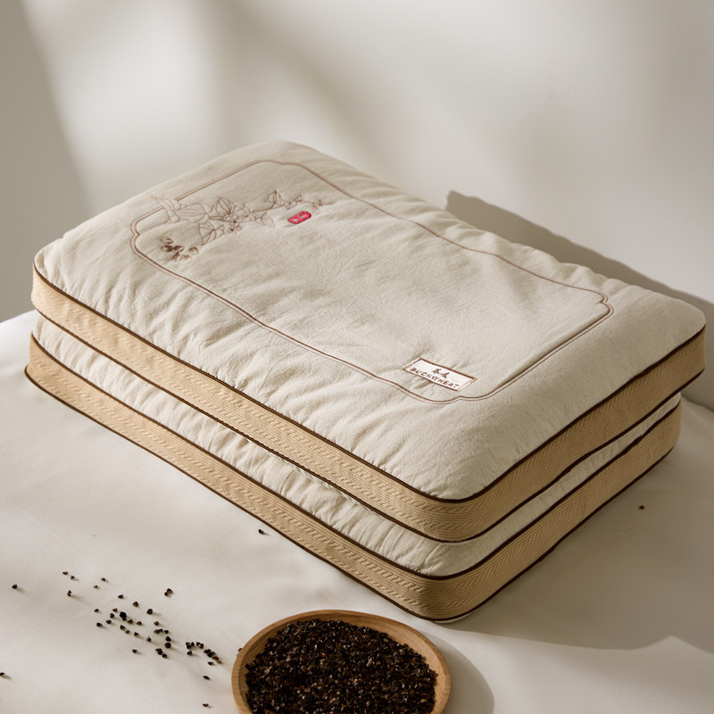 恒源祥禾绣立体棉麻荞麦枕柔软单人卧室家用亚麻深睡眠枕一对枕芯