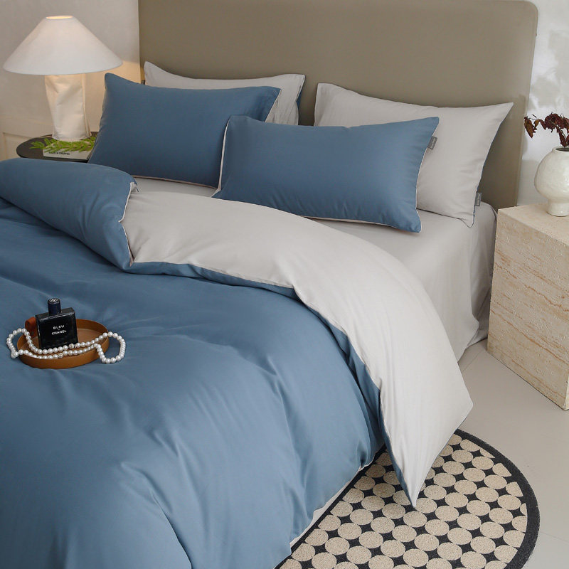 恒源祥纯色60支长绒棉磨毛四件套全棉纯棉被套床单床笠款床上用品