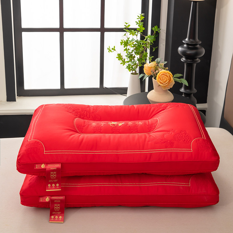 恒源祥多子多福婚庆枕芯结婚枕头大红色喜庆透气家用新婚枕头一对