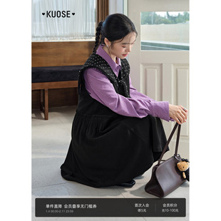 阔色黑色v领背心裙搭配波点披肩两件套女2026春季新款短裙子秋冬